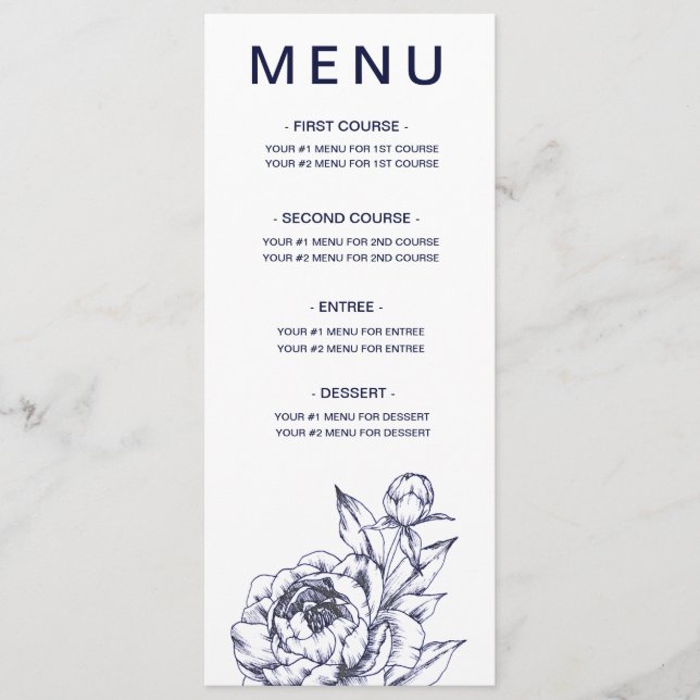Navy Peony Simple Menu Card Menükarte (Vorderseite)