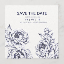 Navy Peony Simple Save the Date