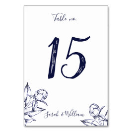 Navy Peony Simple Tischnummer Card
