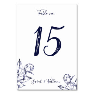 Navy Peony Simple Tischnummer Card