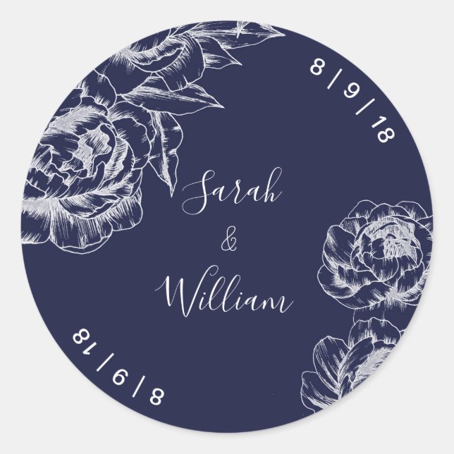 Navy Peony Simple Wedding Sticker (Vorderseite)