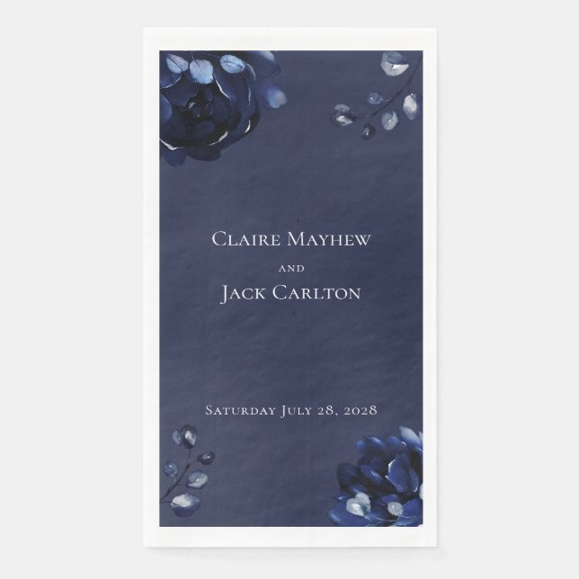 Navy Peony Wedding Long 3 Ply Dinner Napkins Serviette (Vorderseite)