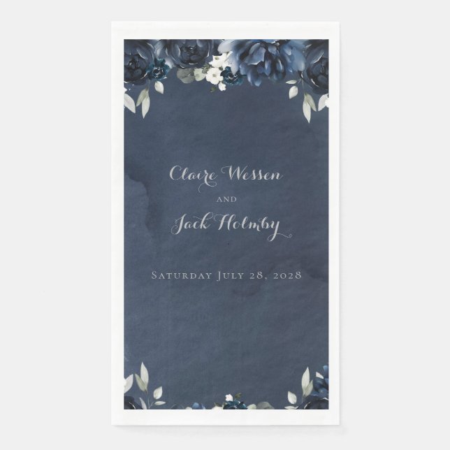 Navy Peony Wedding Long 3 Ply Dinner Napkins Serviette (Vorderseite)
