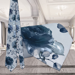 Navy Pfingstrosen Dusty Blau Grün Graue Hochzeit Krawatte