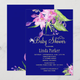 Navy Pflaume Sommerblumenwasser-Babydusche Einladung