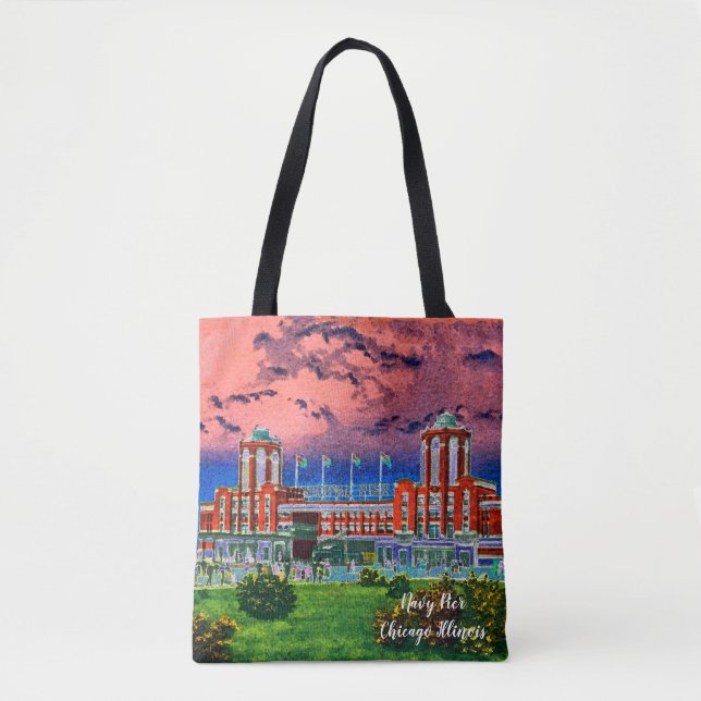 Navy Pier Chicago 1920's Watercolor Art Windy City Tasche (Vorderseite)