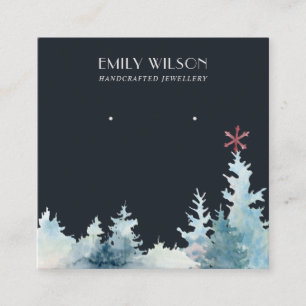 NAVY PINE TREE WINTERWALD STUD EARRING DISPLAY QUADRATISCHE VISITENKARTE
