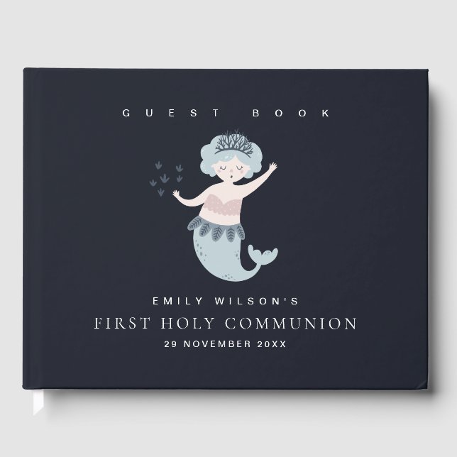 NAVY PINK BLUE MERMAID KIDS ERSTE HOLZGEMEINSCHAFT GÄSTEBUCH (Vorderseite)