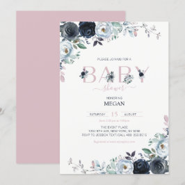 Navy & Pink Boho Floral Girl Babydusche Einladung