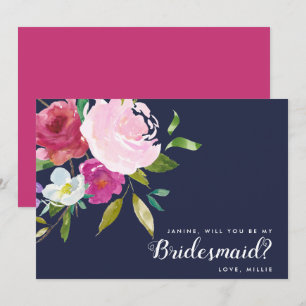 Navy & Pink Bold Floral werden Sie meine Brautjung Einladung