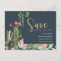 NAVY PINK FLORAL DESERT CACTI FAUNA SAVE THE DATE
