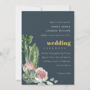 NAVY PINK FLORAL DESERT CACTI FOLIAGE WEDD EINLADUNG
