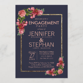 Navy Pink Floral Gold Party Einladung