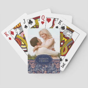 Navy & Pink Floral & Pflanze Muster - Hochzeitsfei Spielkarten