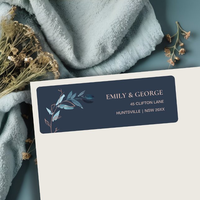 NAVY PINK FOLIAGE WATERCOLOR BLÄTTER BRANCHADRESSE (Von Creator hochgeladen)