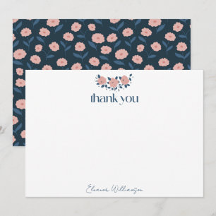 Navy Pink Garden Blume Custom Brautparty Dankeskarte