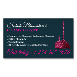 Navy Pink Glitz Glam Reinigungsdienst Janitorial Magnetische Visitenkarte