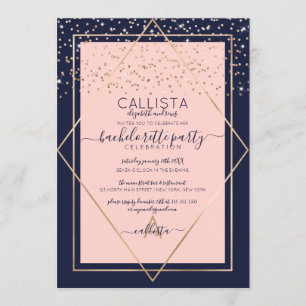 Navy Pink Gold Confetti Border Bachelorette Einladung