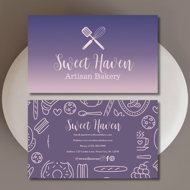 Navy Pink Gradient Cooking Utensiy Bäckerei Visitenkarte (Von Creator hochgeladen)