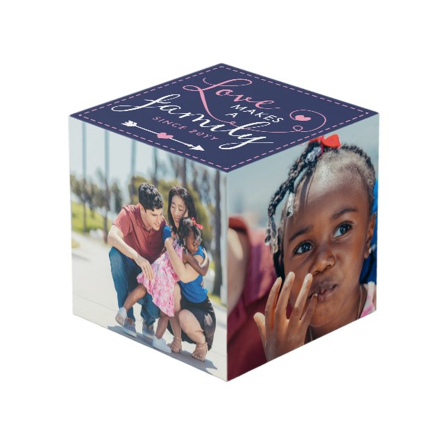 Navy Pink Liebe macht eine Familie 4 Fotos Würfel (Vorderseite Schrägansicht)
