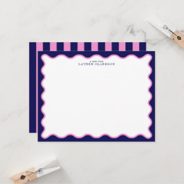 Navy Pink Striped Wavy Frame Note Card Einladung