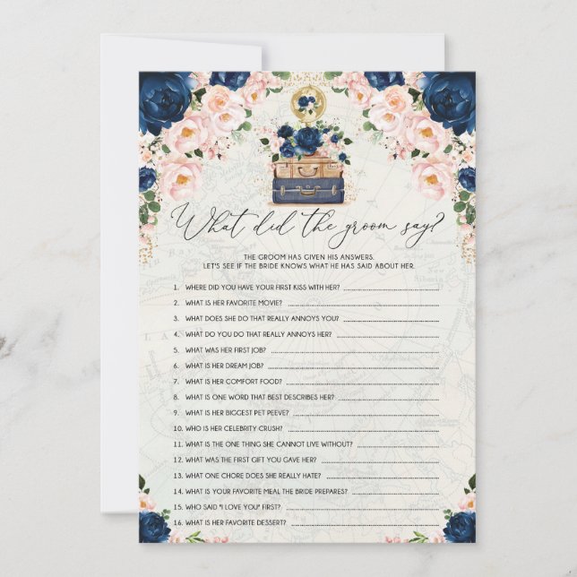 Navy Pink Travel Groom Brautparty Card Einladung (Vorderseite)