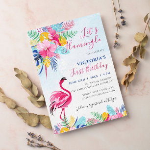 Navy Pink Tropische Wilde Waldblume Geburtstag Einladung