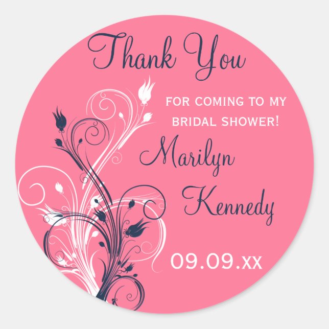 Navy Pink White Floral Brautparty Sticker (Vorderseite)
