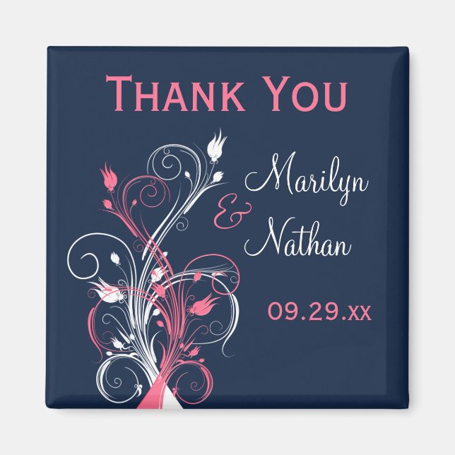 Navy Pink White Floral Gastgeschenk Hochzeit Magne Magnet (Vorne)
