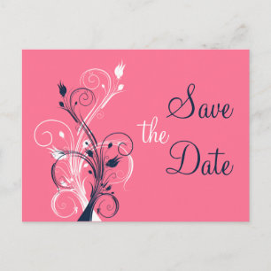 Navy Pink White Floral Save the Date Post Card Ankündigungspostkarte