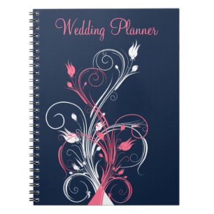 Navy Pink White Floral Wedding Planner Notebook Notizblock