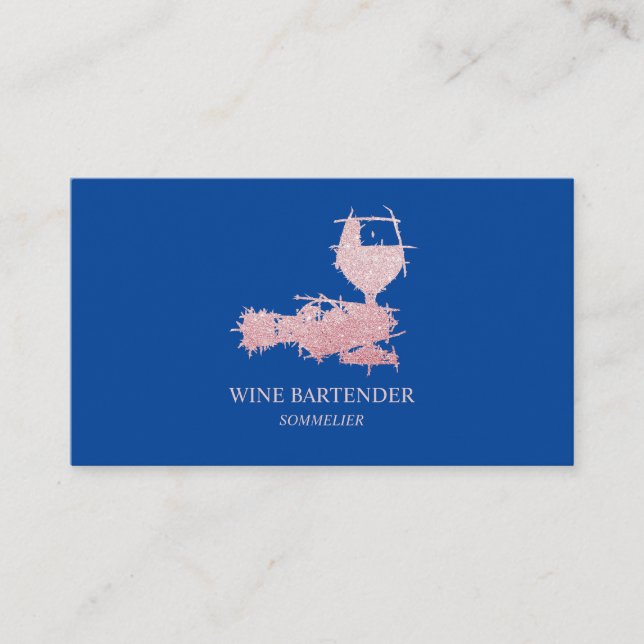 Navy Pink Wine Barkeeper Sommelier Visitenkarte (Vorderseite)