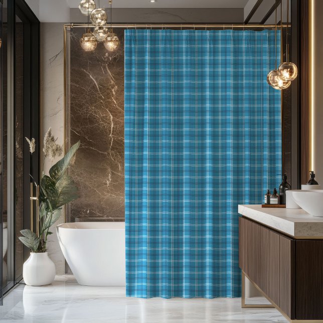 Navy Plaid Curtain Rugged Gift for His Bathroom Duschvorhang (Blue Tartan Curtain Classic Gift for Gentlemen)