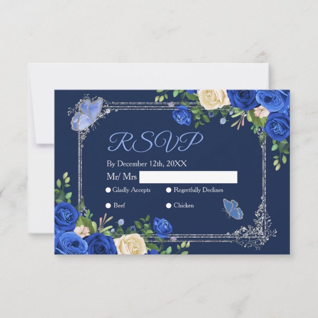 Navy Princess trägt Mis Quince Rsvp Card Dankeskarte (Vorderseite)