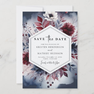 Navy Printable Burgundy Save The Date