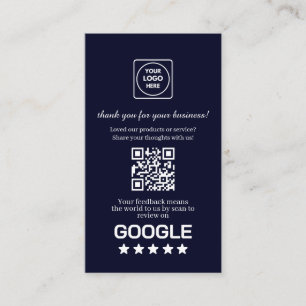 Navy QR Google Reviews Benutzerdefinierter Danke Visitenkarte