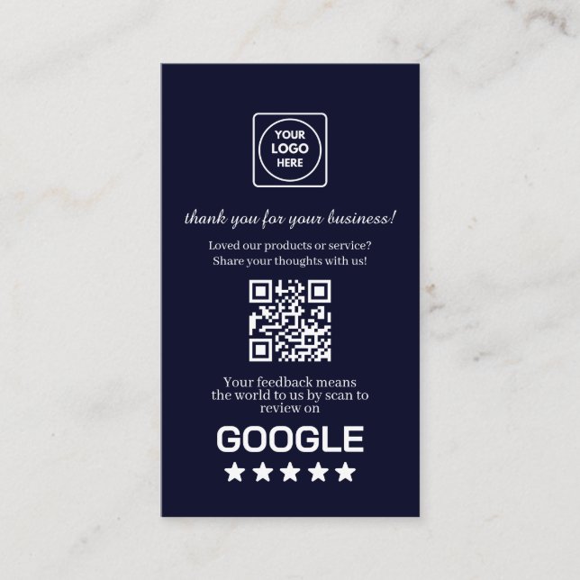 Navy QR | Google Reviews Custom Thank You Link Visitenkarte (Vorderseite)
