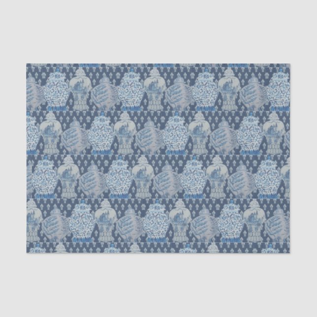 Navy Quilt Chinoiserie Ginger Jar Seidenpapier (Vorderseite)