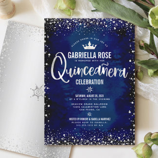 Navy Quinceañera Silver Glitzer Princess Crown Einladung