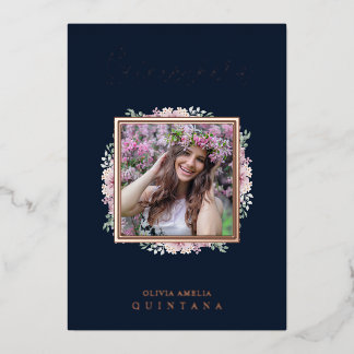 Navy Quinceañera Trendy Garland Photo Spanish Folieneinladung
