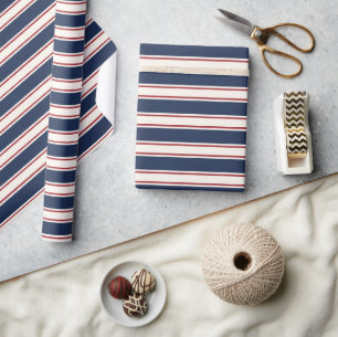 Navy, Red and Cream Nautical Strips Geschenkpapier