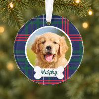 Navy Red Green Tartan Pläd Custom Dog Foto
