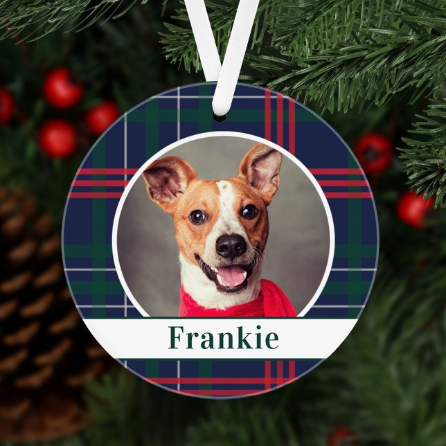 Navy Red Green Tartan Pläd Custom Dog Foto Ornament (Von Creator hochgeladen)