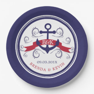 Navy & Red Nautical Boat Anker mit Banner Pappteller