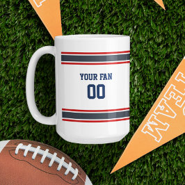 Navy, Red & White Football Jersey Personalisiert Kaffeetasse