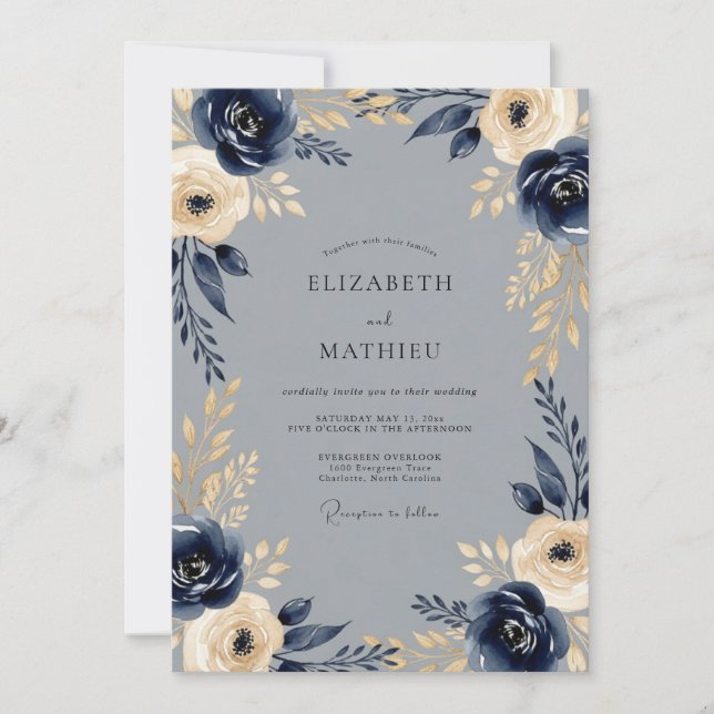 Navy Regal Winter Wedding Einladung (Vorderseite)