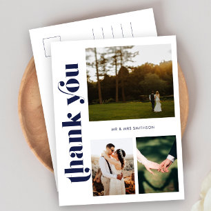Navy Retro Foto Hochzeit Danke Postcard Postkarte