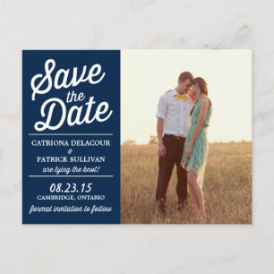 Navy Retro Schrift Foto Save-the-Date Postkarte