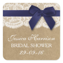 Navy Ribbon on Kraft & Lace Brautparty