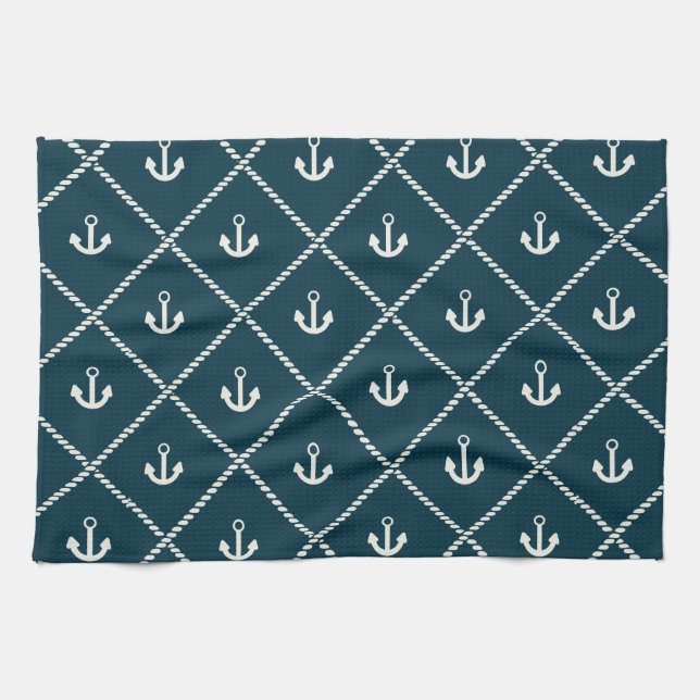 Navy Rope and Anchor Muster Geschirrtuch (Horizontal)